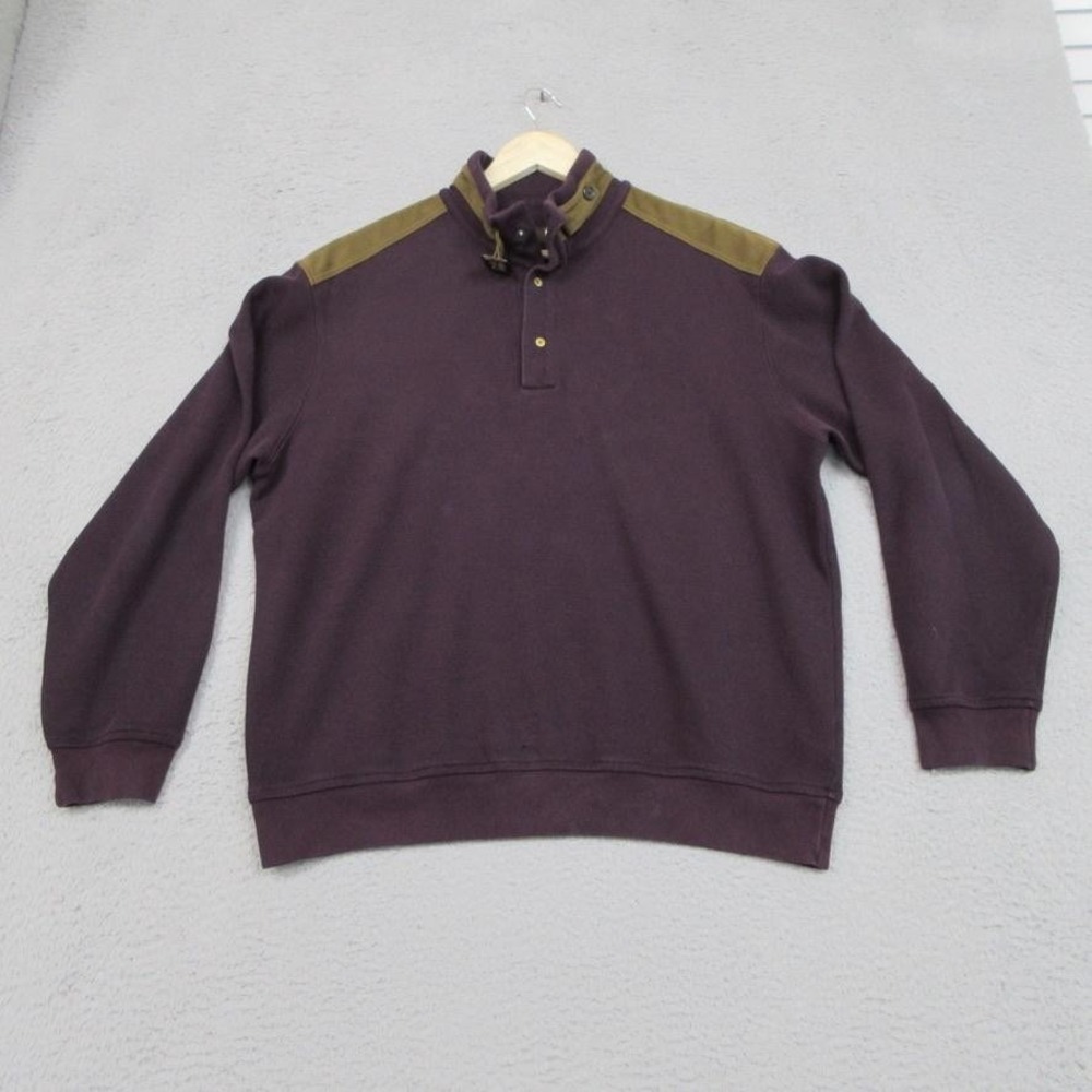 Talbots Equestrian Pullover Men M Red Mock Neck Suede Shoulder Buckle Cotton